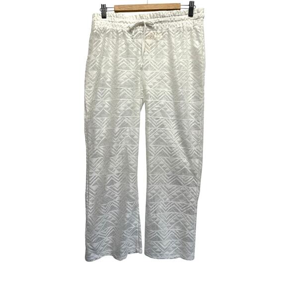 Miken Women's Swim Cover-Up Pants L White Polyester Sheer Crochet Drawstring - Picture 1 of 9